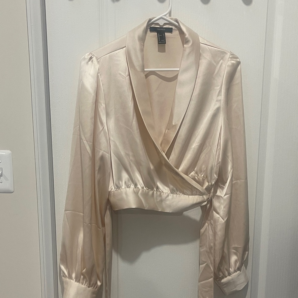 Cream Satin Wrap Blouse